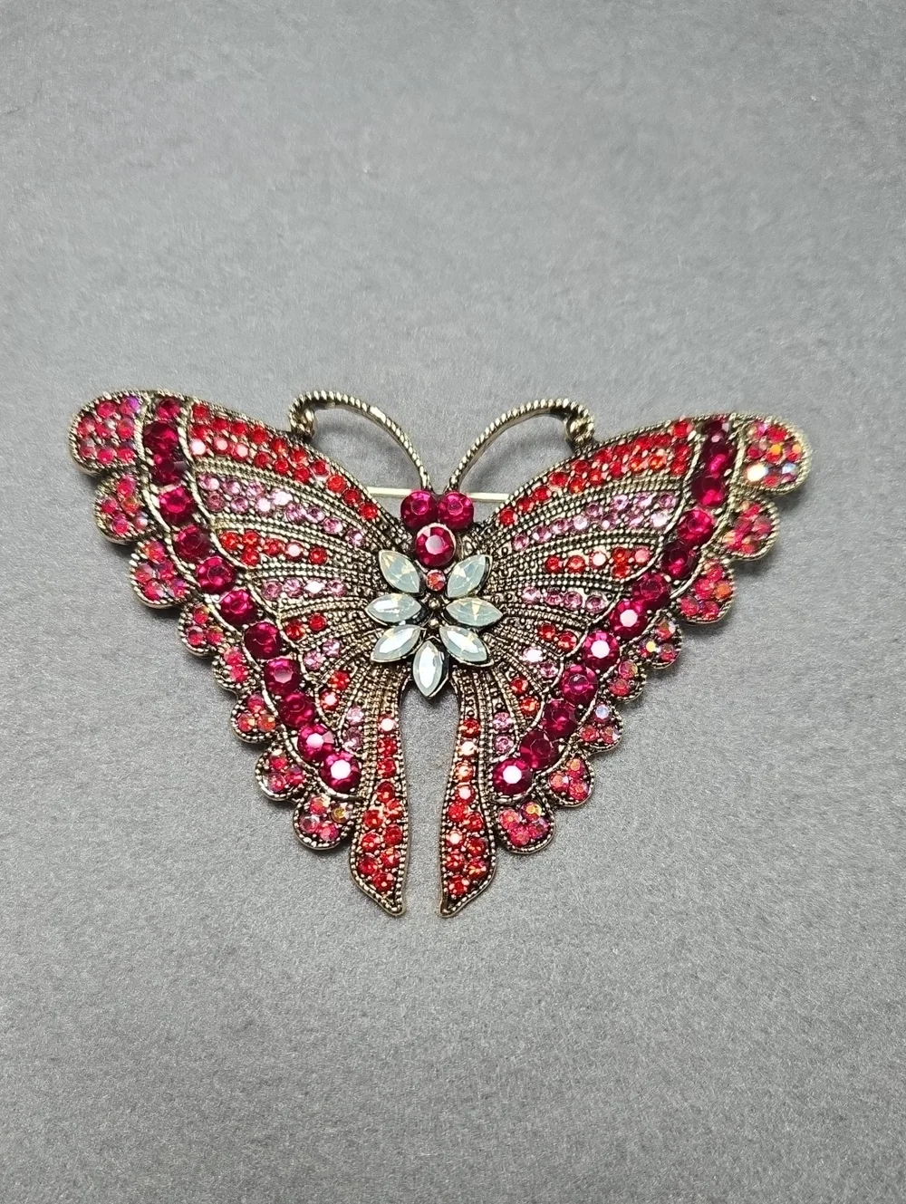 Red And Pink Crystal Butterfly Brooch